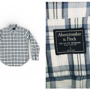 Abercrombie & Fitch Plaid Shirt Men's Large White Blue Button Down Long Sleeve